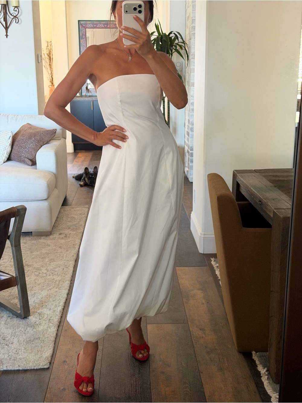 Mango Strapless White Midi Dress